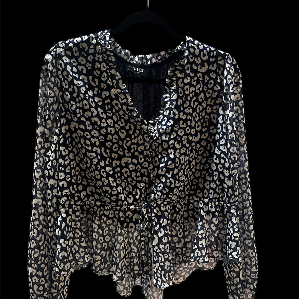 Vici Black and Cream Leopard Print Blouse